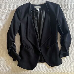 H&M Women’s Navy Blue Blazer with Ruffled 3/4 Sleeves